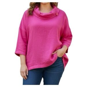 Soft Surroundings Pink Women’s Cowl Neck Cotton Crinkle Gauze Tunic Top - Sze XL